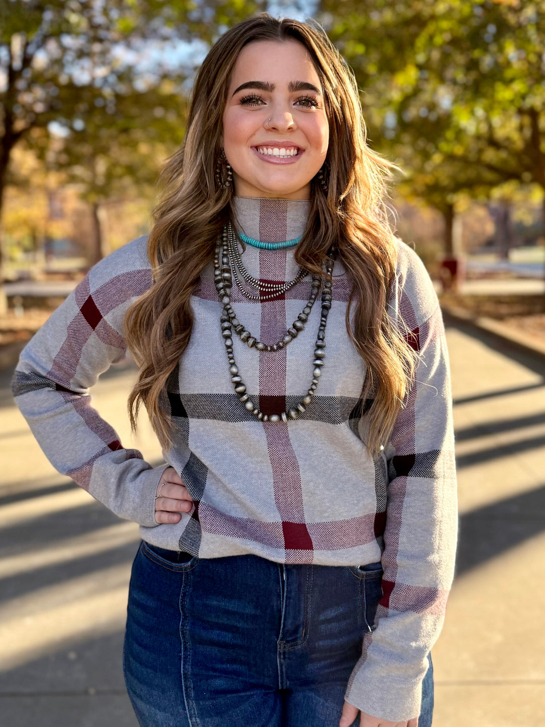 Plaid Please Grey Sweater