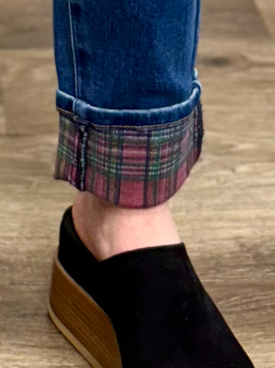 Amara Midrise Boyfriend Plaid Cuff Jean by Judy Blue