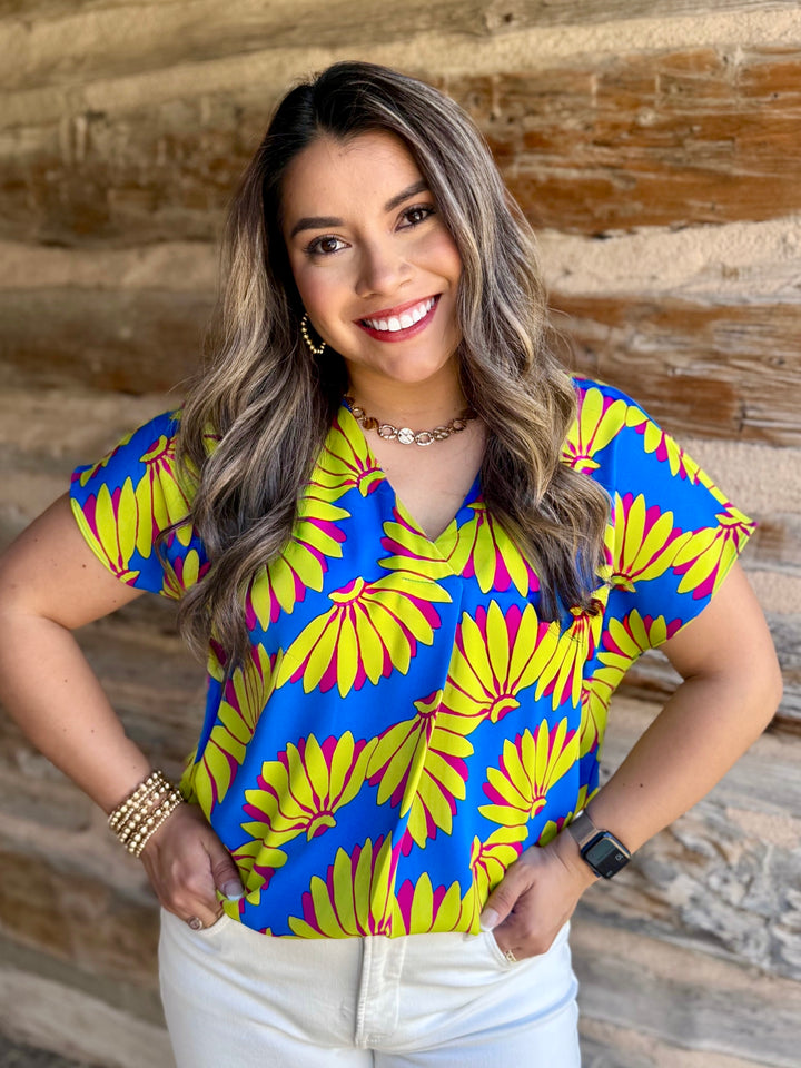 Bunches of Fun Blue V-Neck Blouse