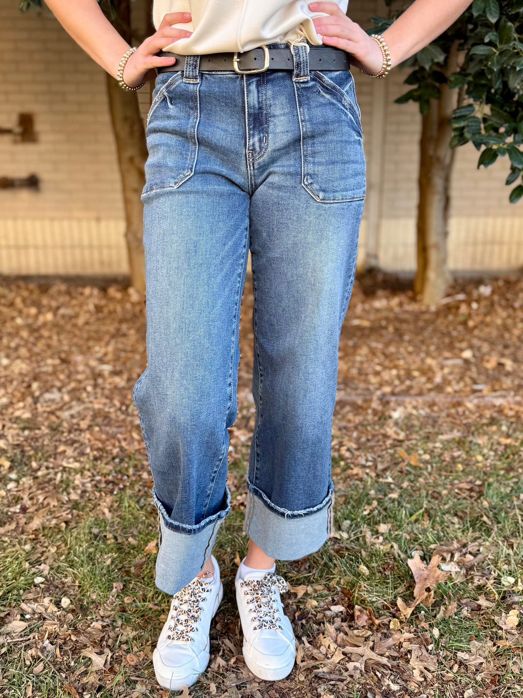 Jennifer Wide Leg Cuff Jean by KanCan