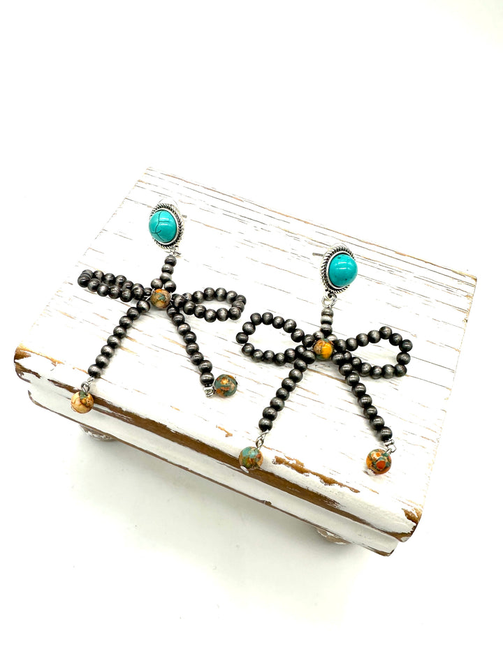 Faux Navajo Pearl Bow Earrings