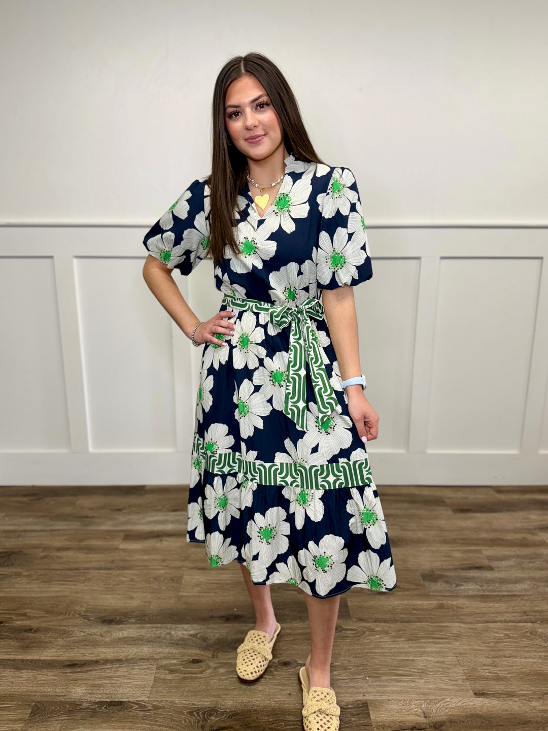 Day to Day Navy Floral Midi Dress