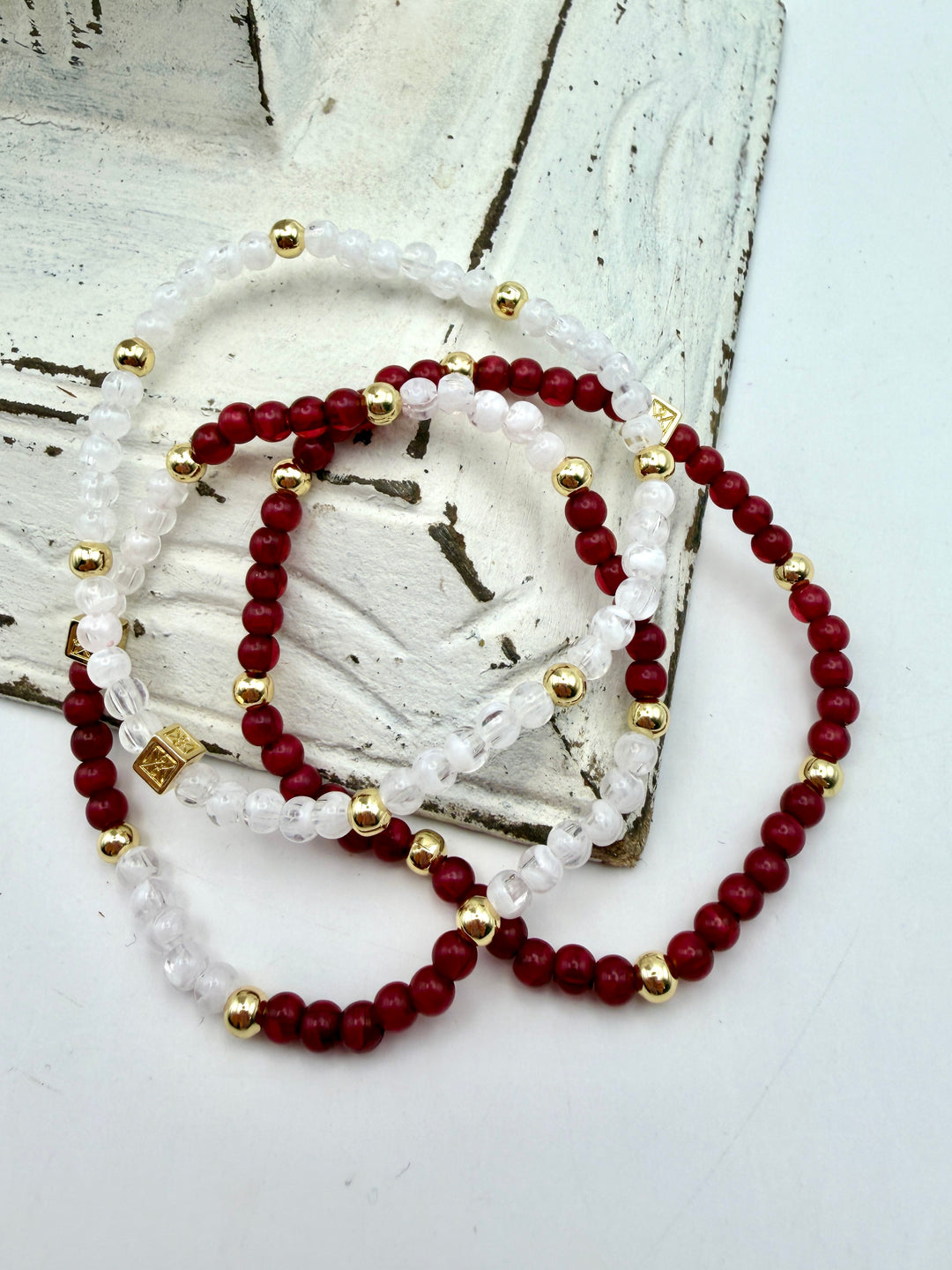 Junie Maroon & White Bracelet Set