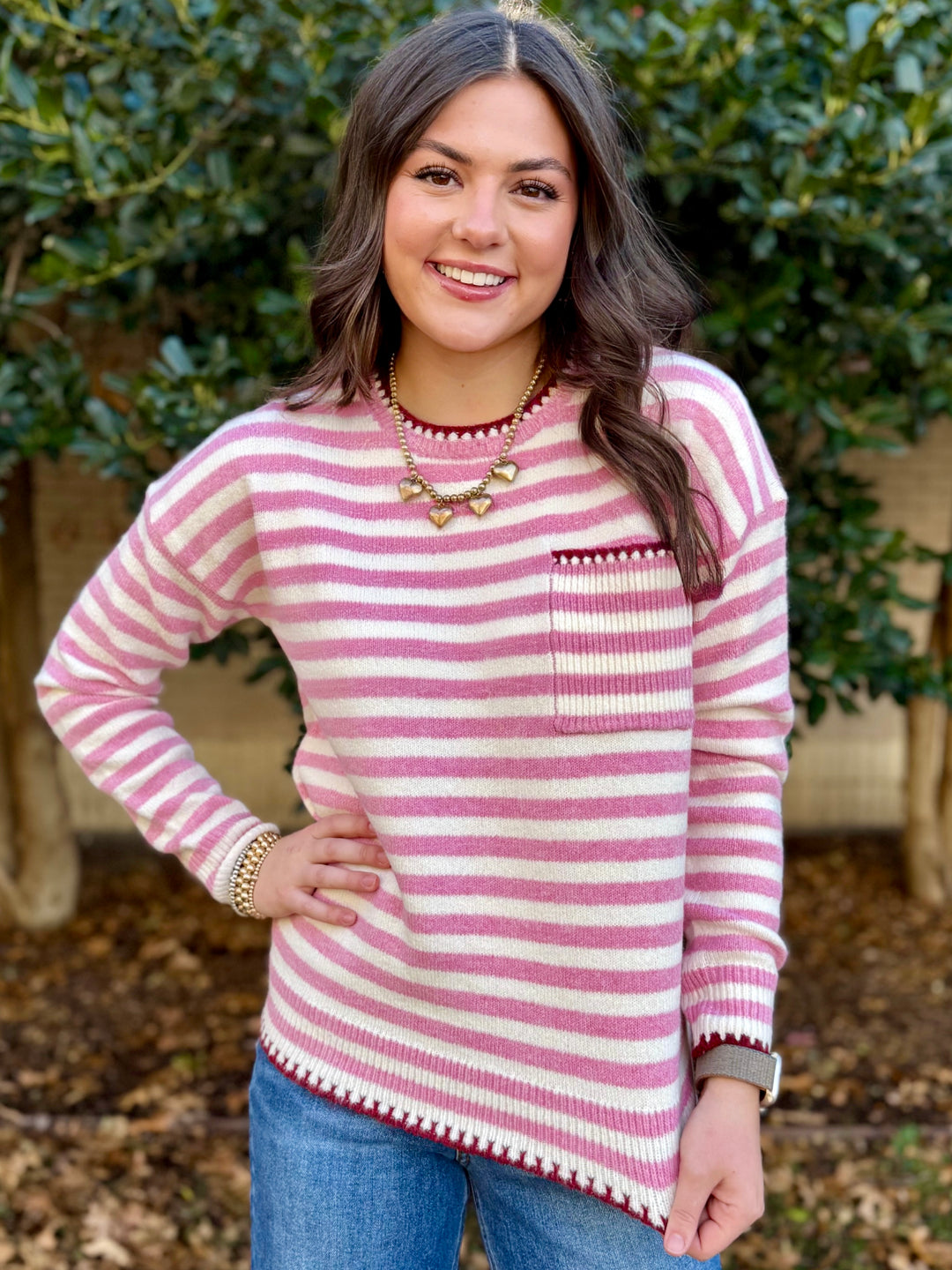Sugar and Stripes Pink Sweater
