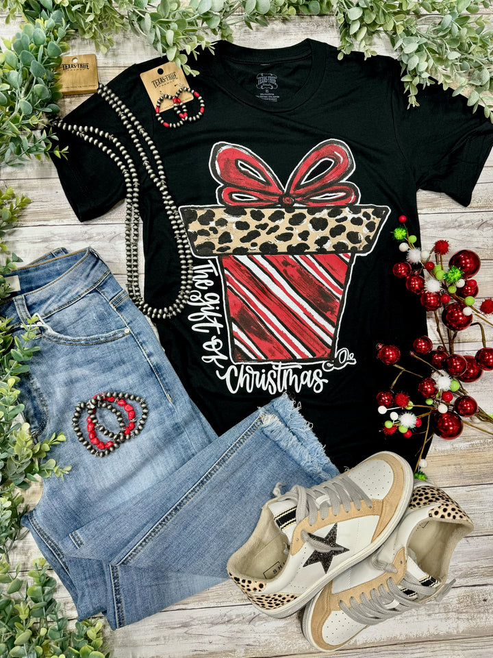 Callie Ann Stelter Candy Cane Present Short Sleeve Black Tee by Texas True Threads
