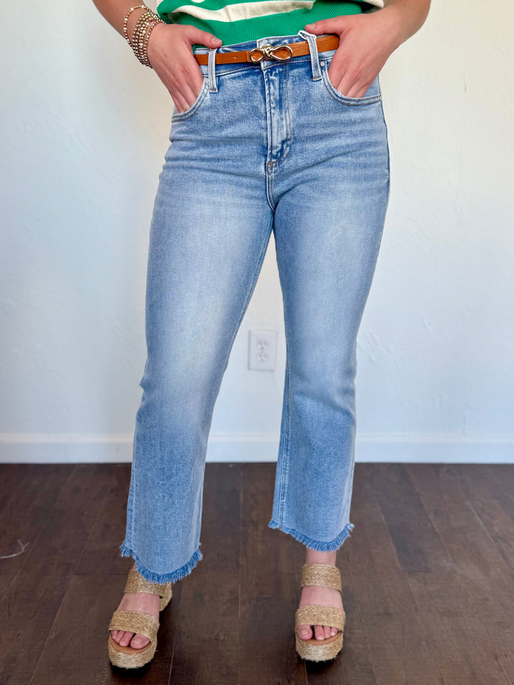 Kylie High Rise Cropped Straight Leg Jean by Risen