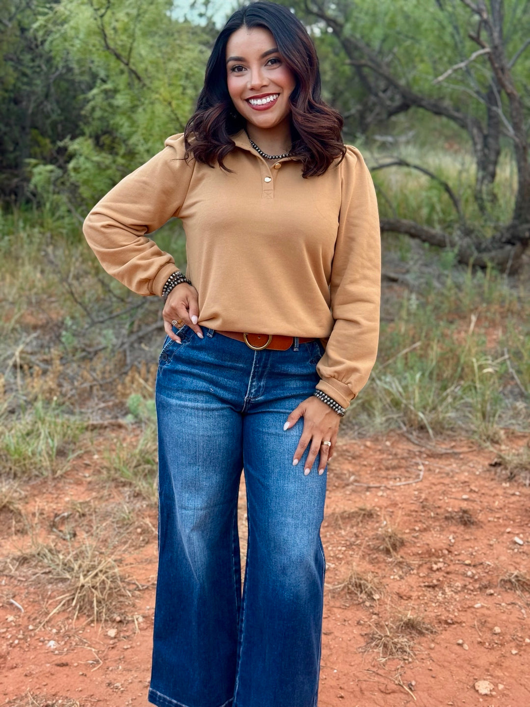Classic Comfort Tan Puff Sleeve Top