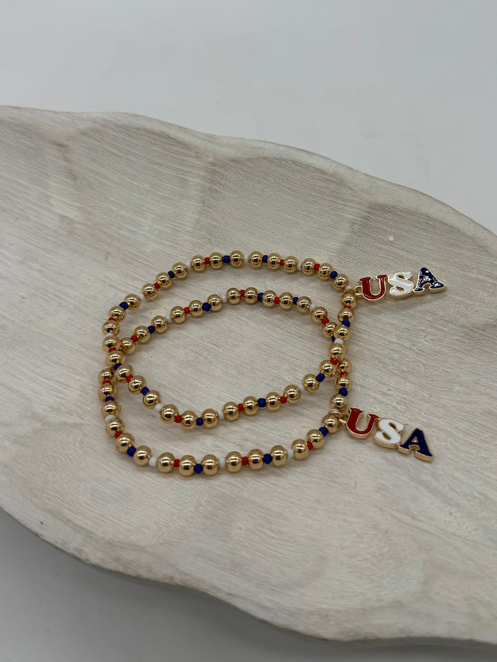 USA Enamel Beaded Bracelet