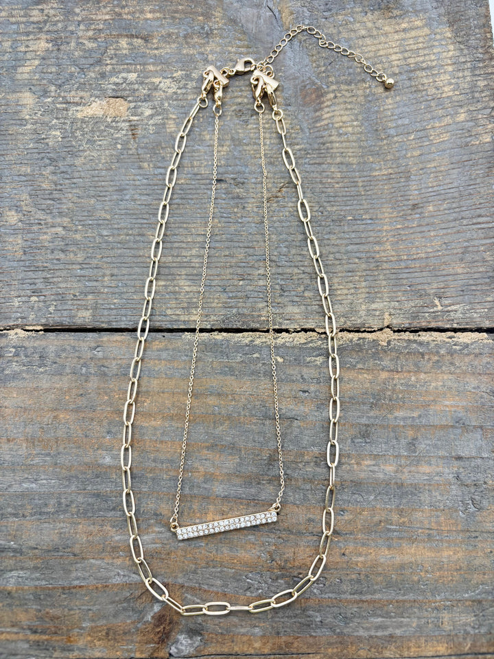 Capa Gold & Rhinestone Layered Necklace