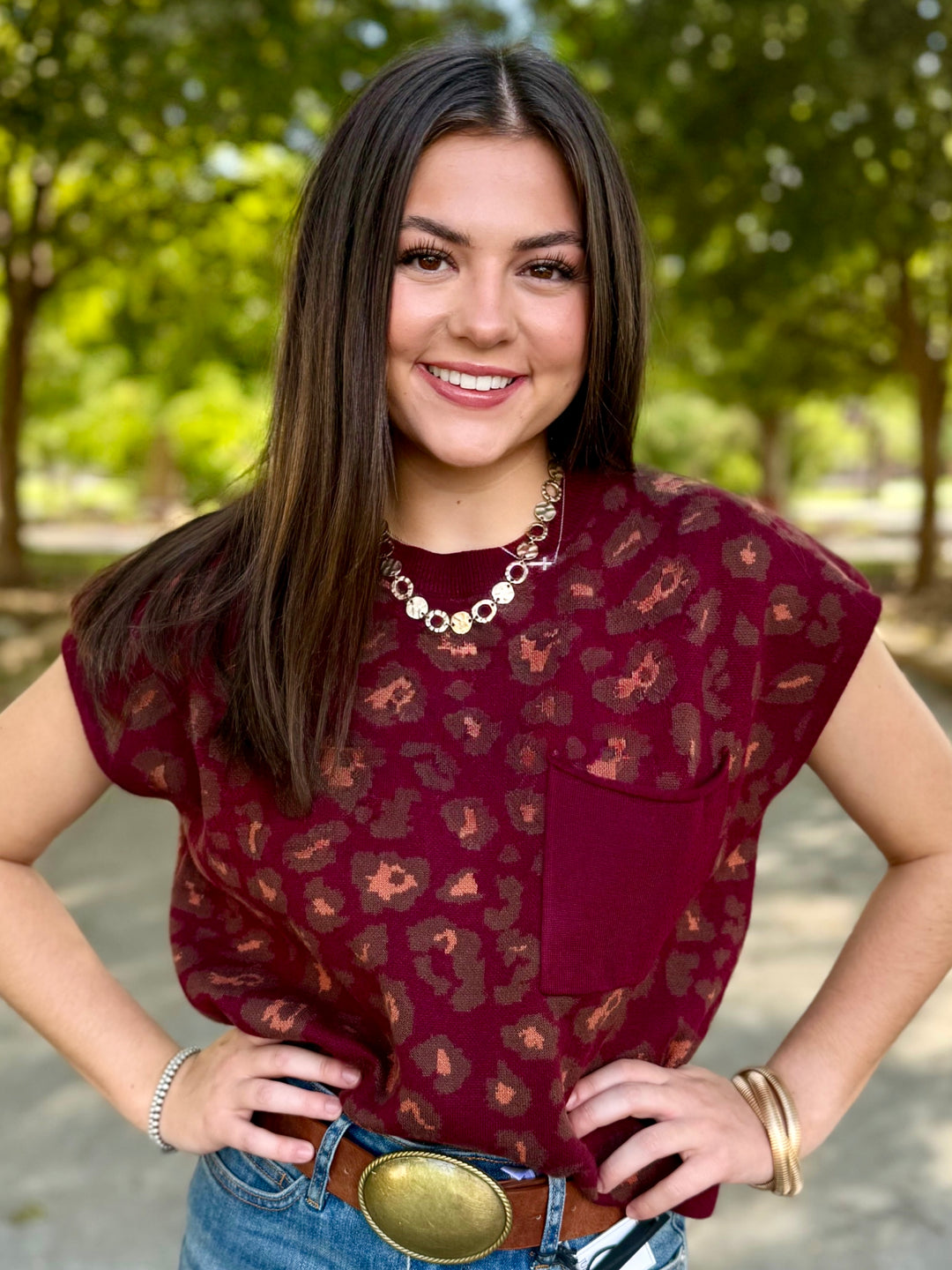 Wild Maroon Leopard Sweater Vest