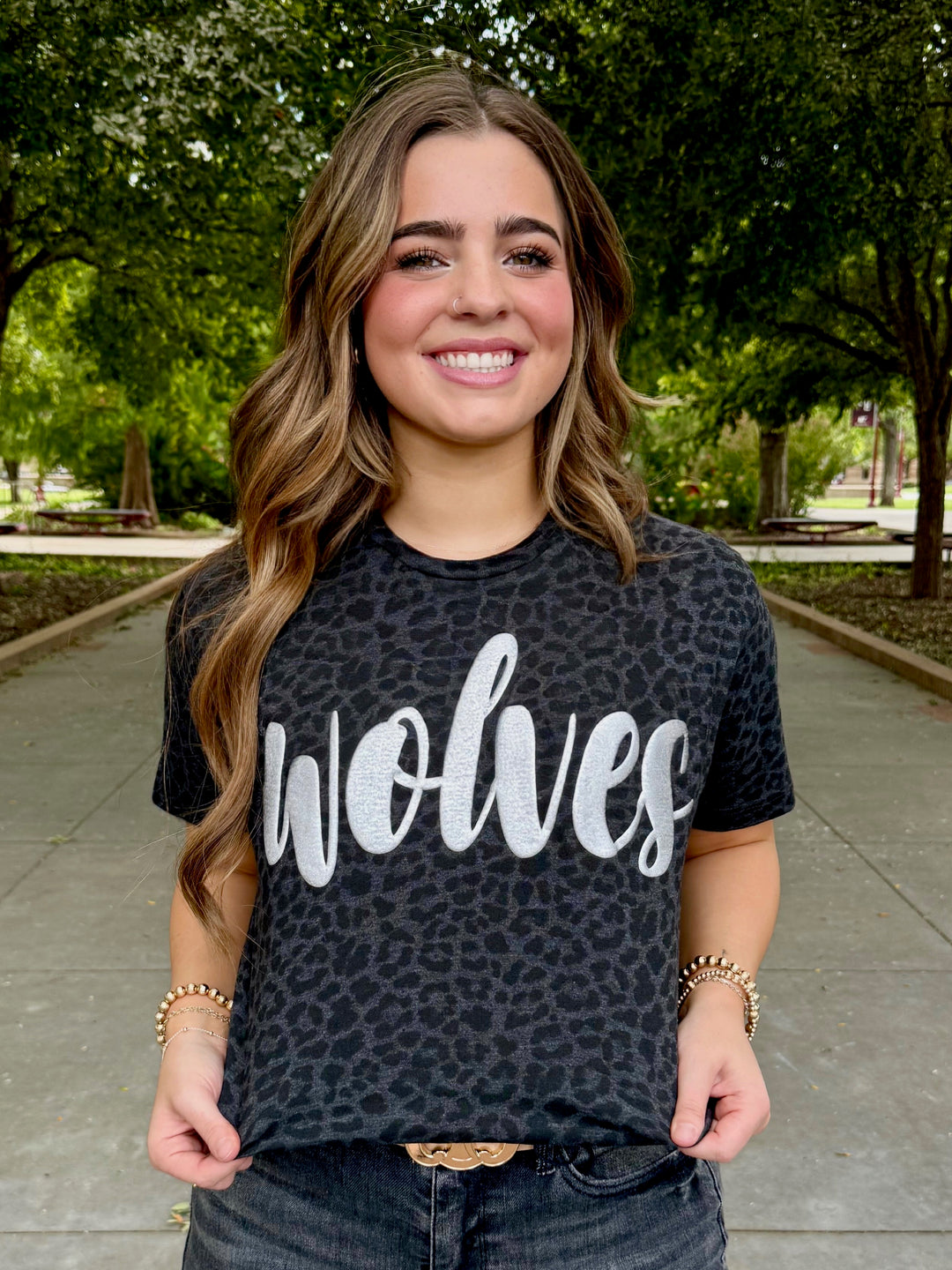 Wolves Metallic Puff Leopard Tee