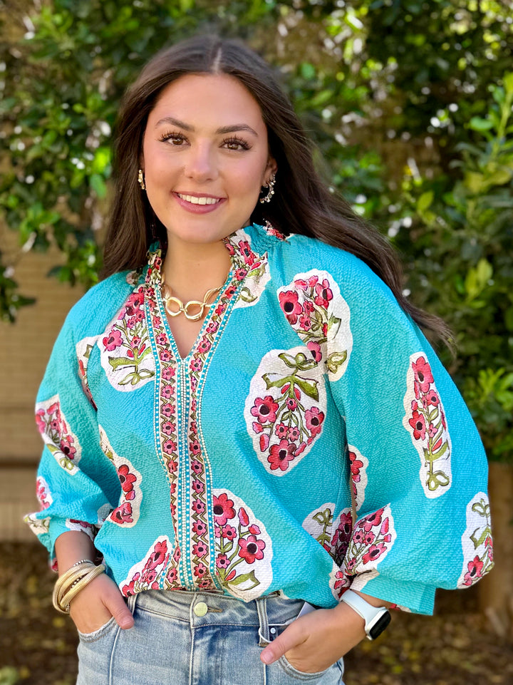 Twist of Turquoise 3/4 Sleeve Top
