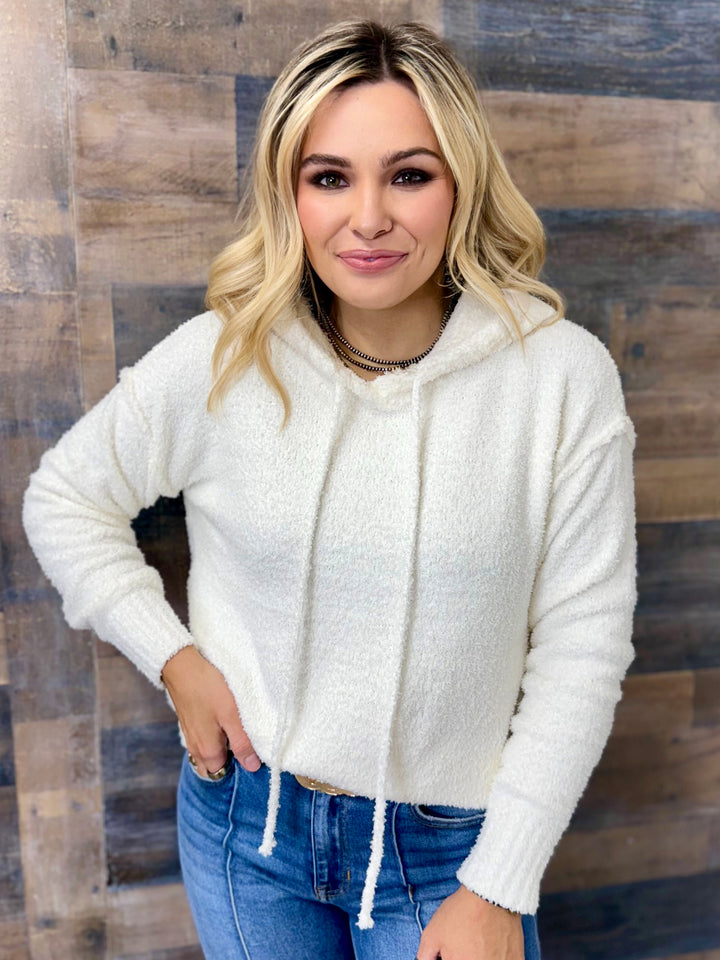 Whispering Ivory Fuzzy Hooded Sweater