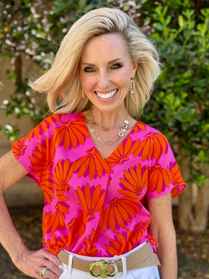 Bunches of Fun Pink V-Neck Blouse