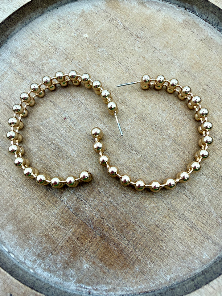 Sandra Double Beaded Gold Hoops