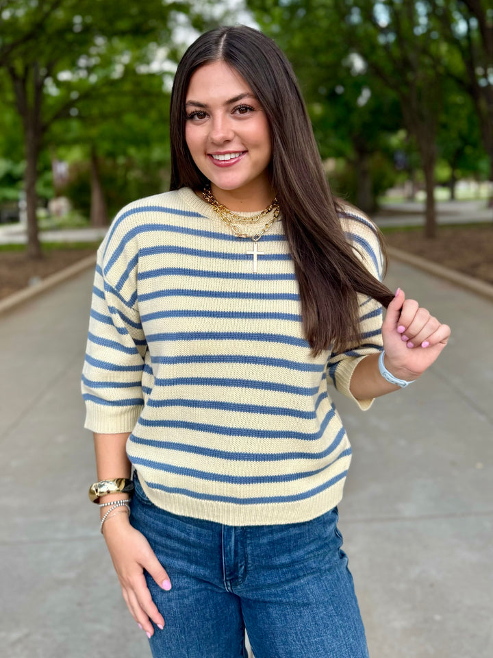 Breezy Days Cream Stripe Sweater