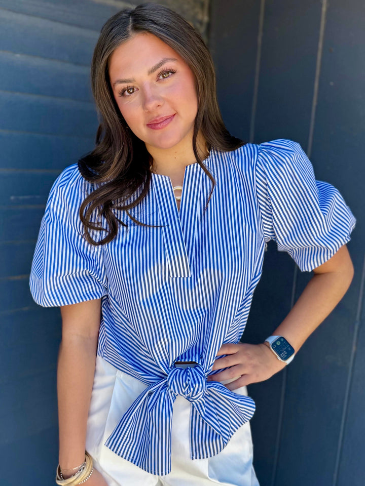 Skyline Stripes Front Tie Blouse