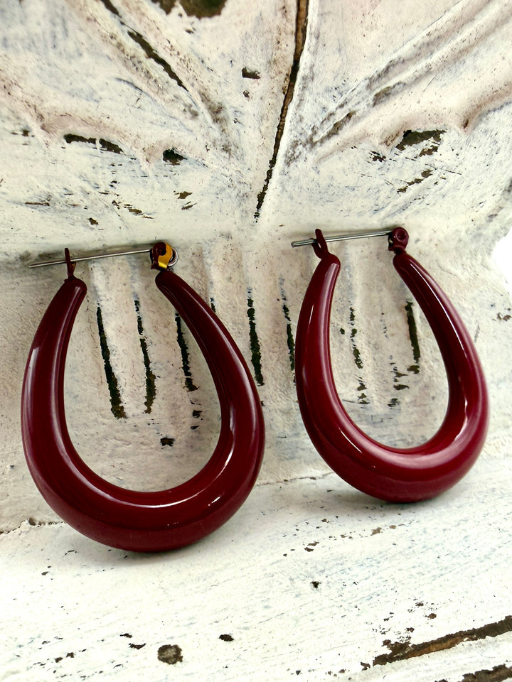 Field Day Maroon Oval Earrings