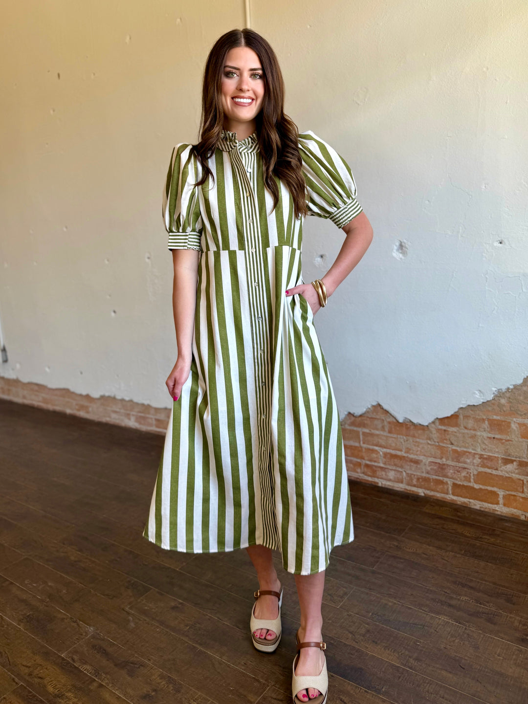 Olive Grove Striped Maxi Dress