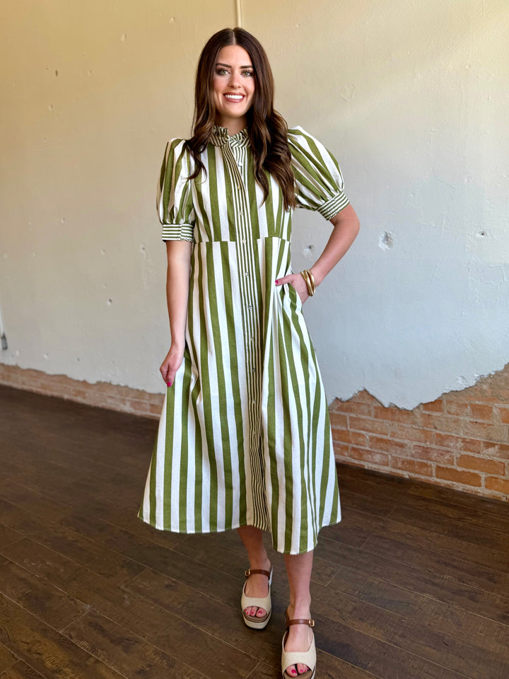 Olive Grove Striped Maxi Dress