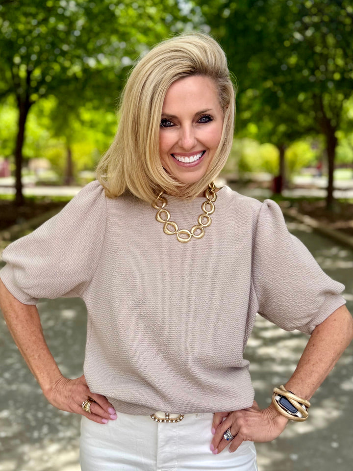 Go To Taupe Puff Sleeve Top