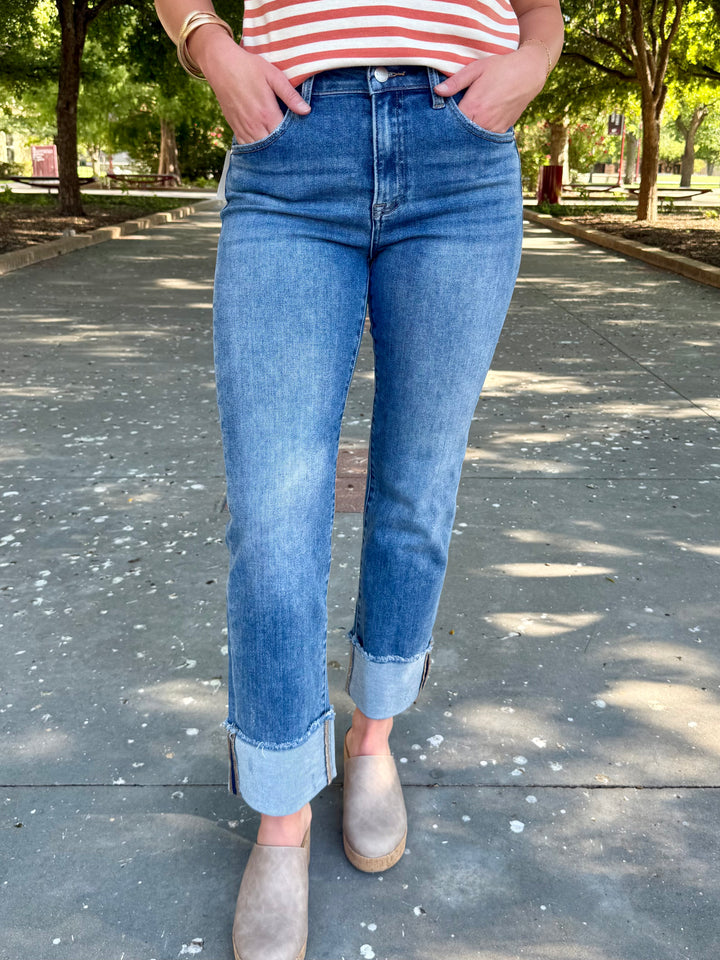 Maple High Rise Straight Leg Cuff Jean by Risen