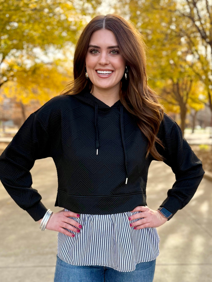 Hushed Stripes Textured Hoodie