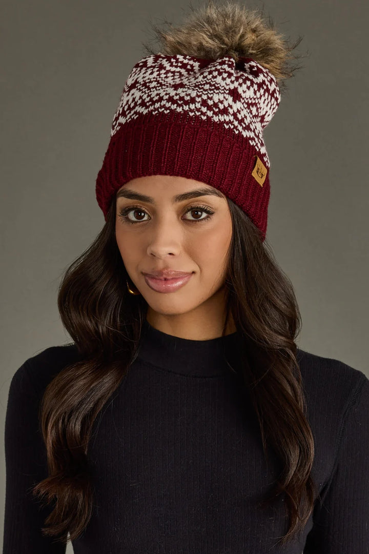 Maroon Pattern Pom Beanie