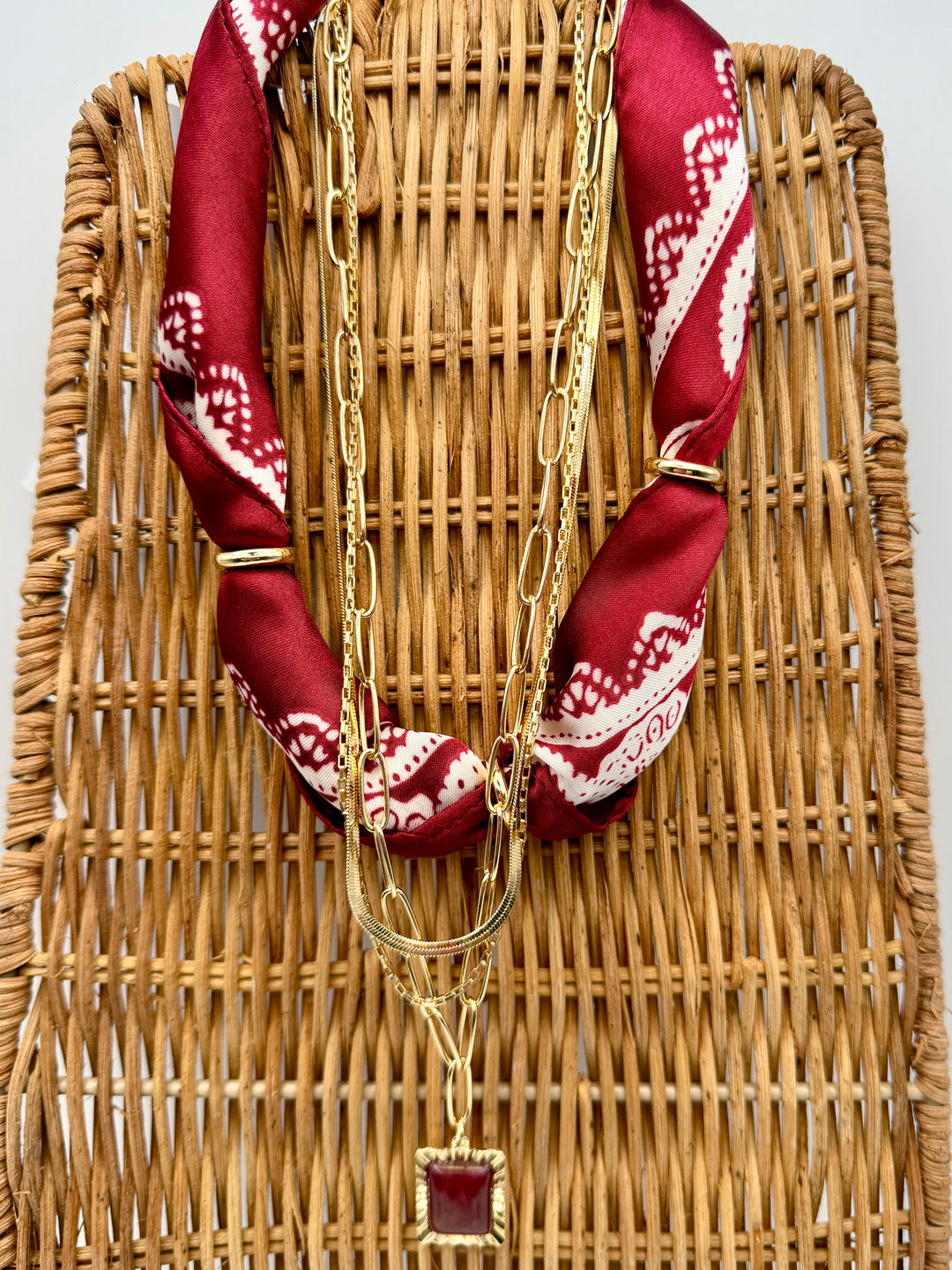 Maroon Bandana Layered Necklace