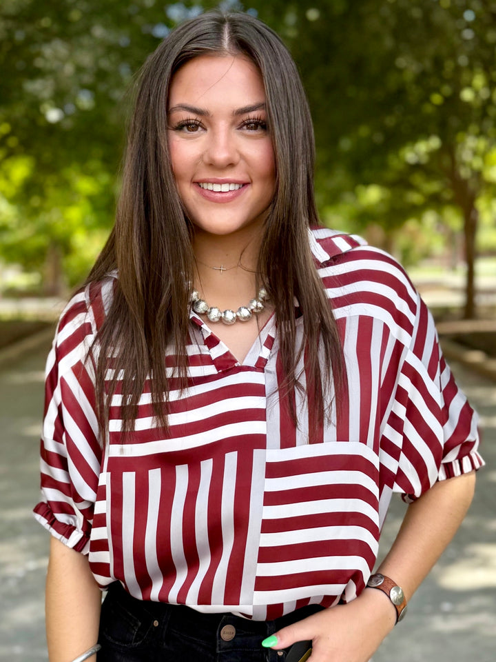 Sloane Maroon V-Neck Blouse