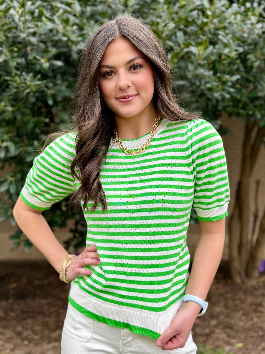 Willow Lane Green Striped Sweater