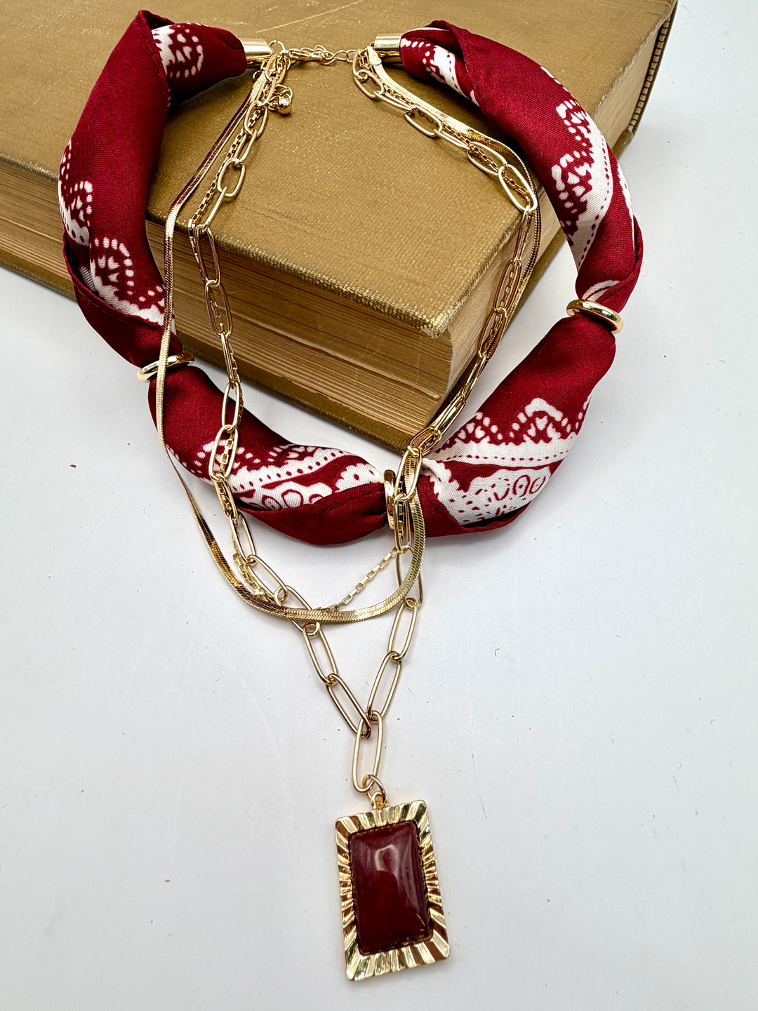 Maroon Bandana Layered Necklace