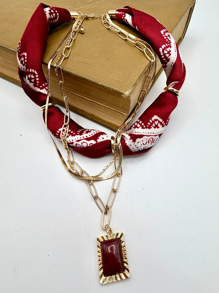 Maroon Bandana Layered Necklace