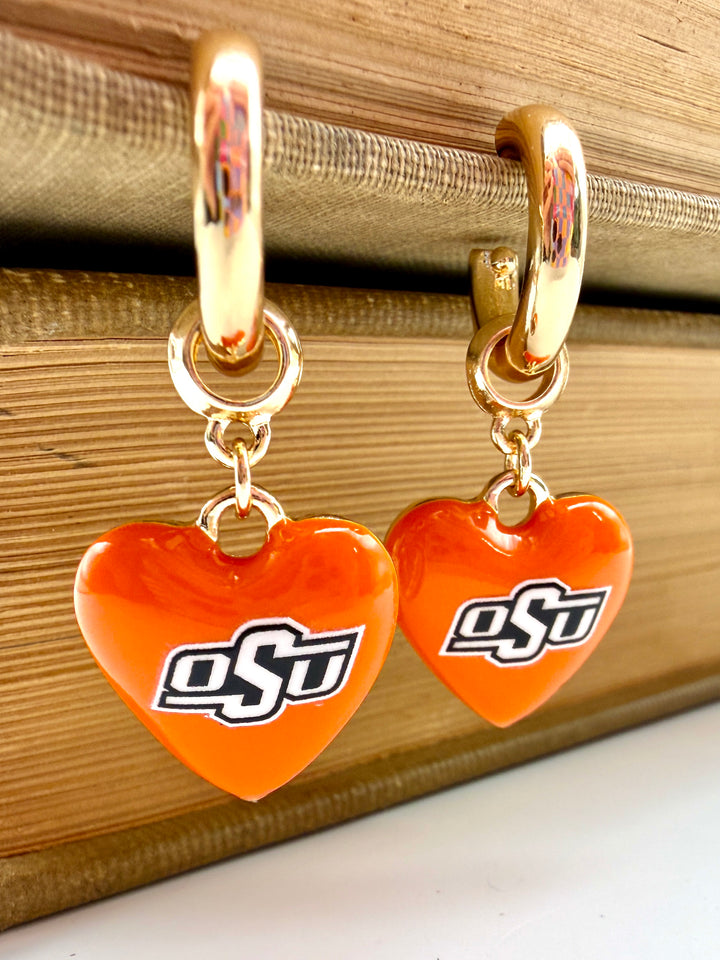 Oklahoma State Heart Drop Earrings