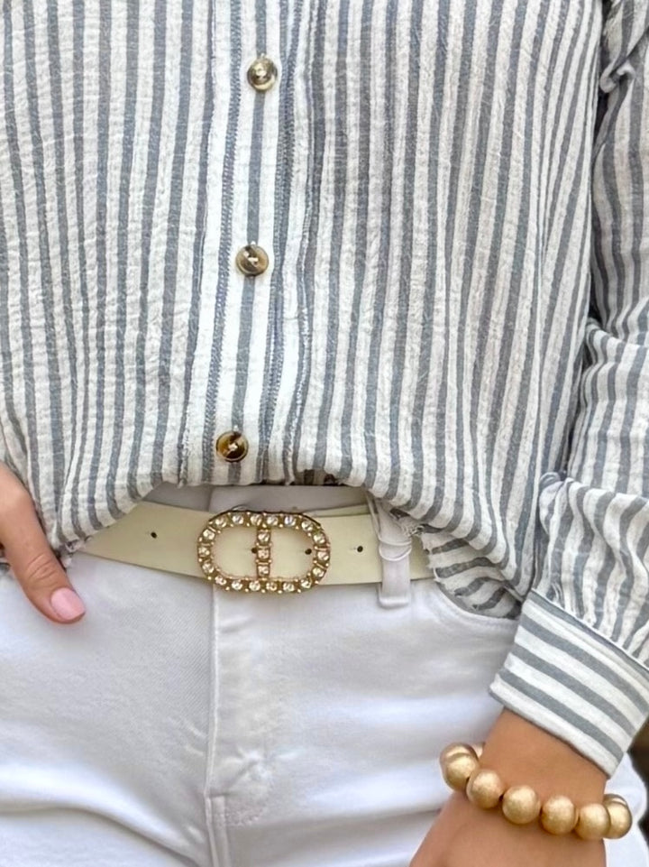 Rhinestone Buckle Belt in White