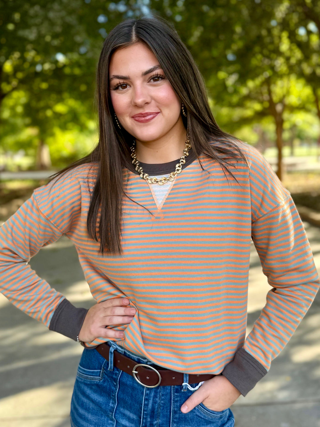 Harvest Breeze Orange Striped Top