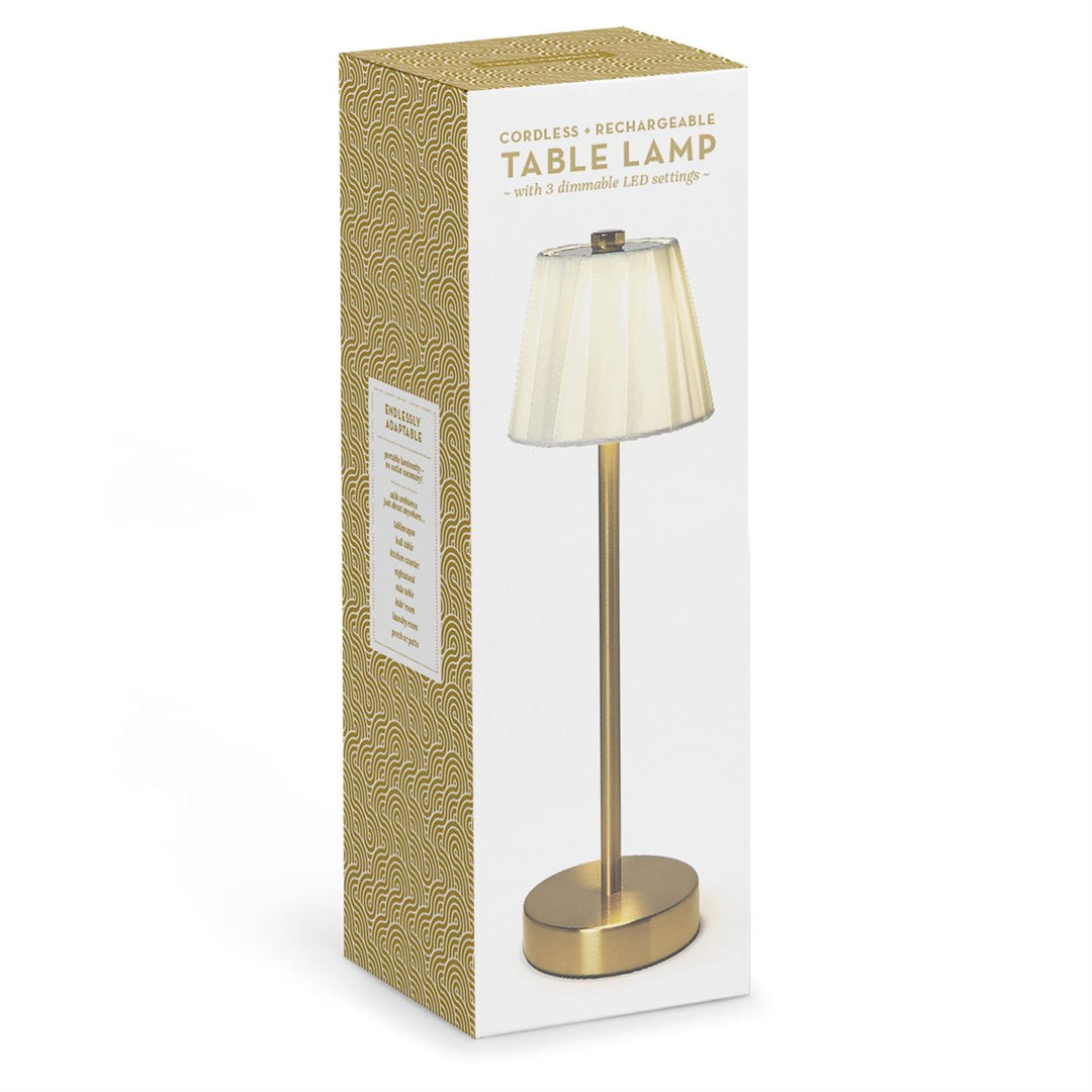 LED Cordless Table Lamp with Fabric Pleated Shade