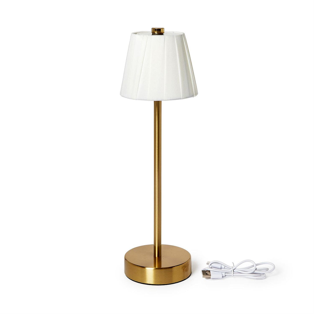 LED Cordless Table Lamp with Fabric Pleated Shade