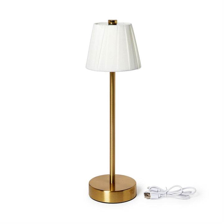 LED Cordless Table Lamp with Fabric Pleated Shade