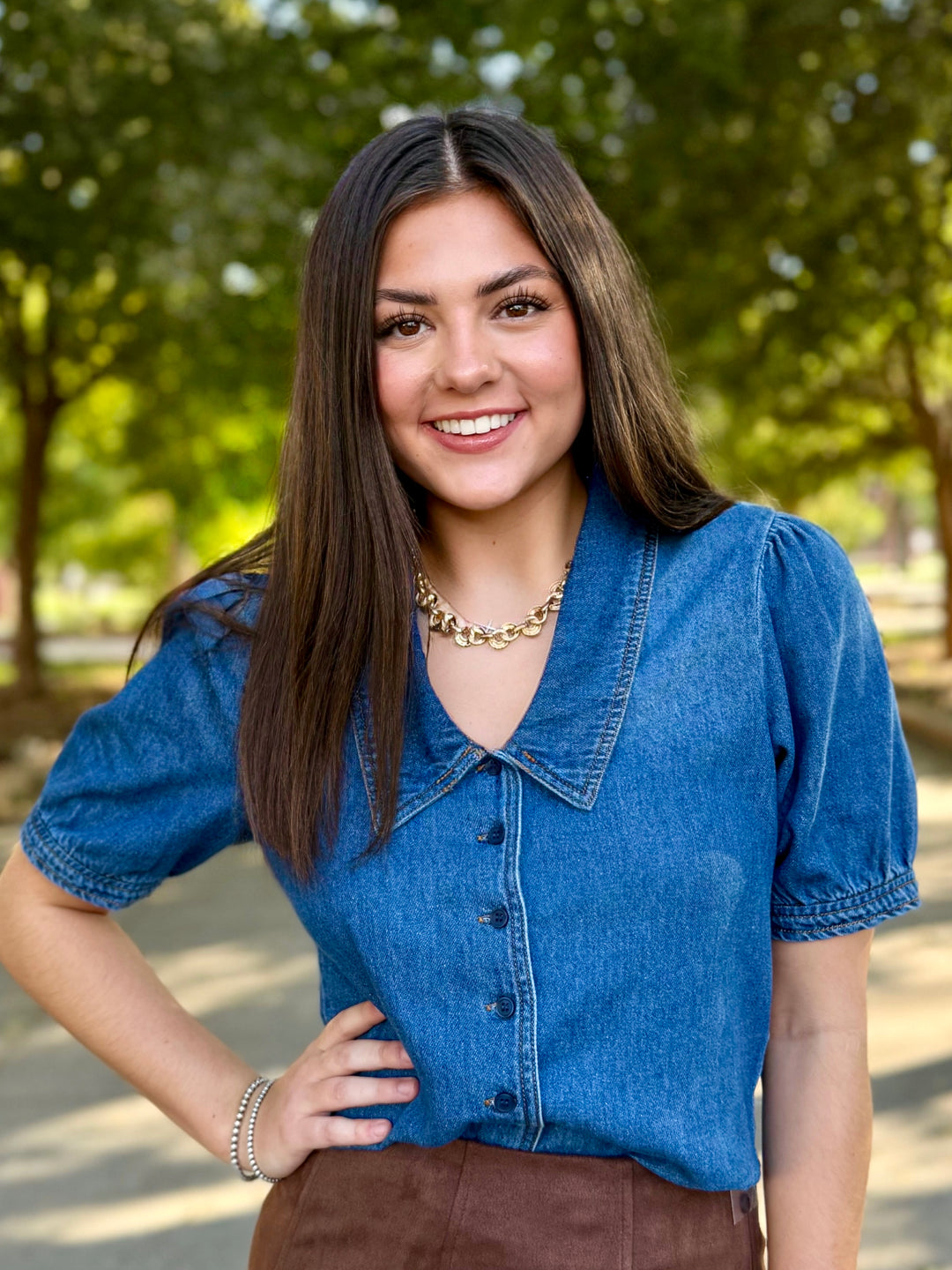 The Wren Collared Cropped Denim Top