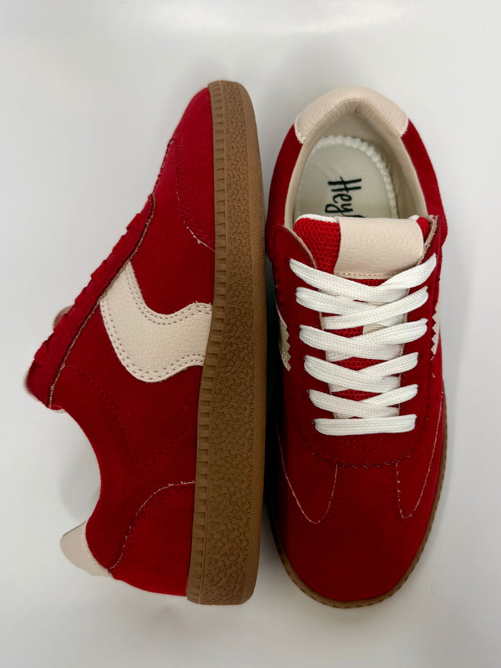Spoiler Alert Red Faux Suede Sneaker by Corky's