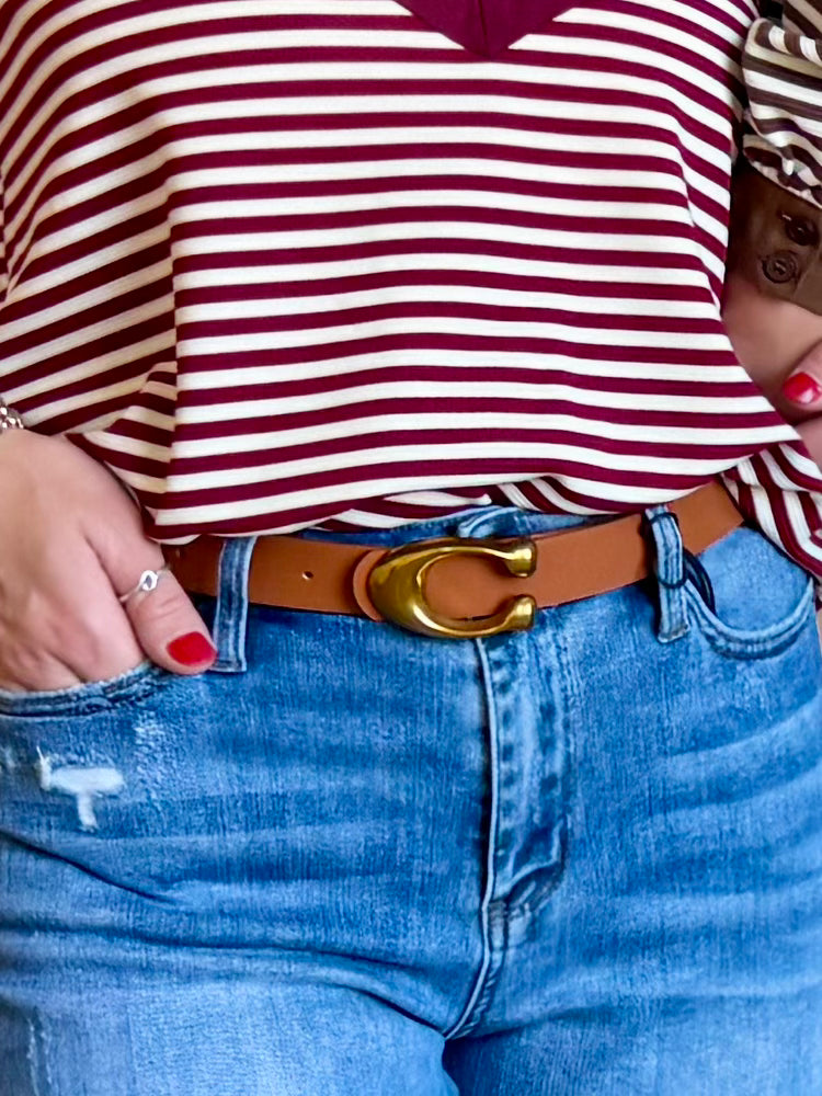 Gold Buckle Cognac Belt