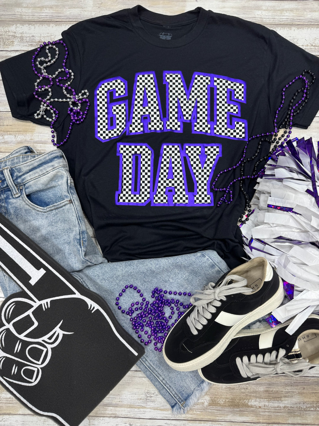 Metallic Puff Checkered Game Day Tee