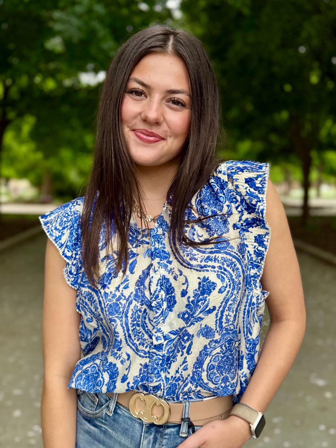 Summers Flutter Sleeve Blouse in Blue