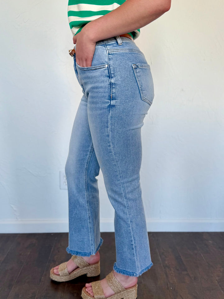 Kylie High Rise Cropped Straight Leg Jean by Risen