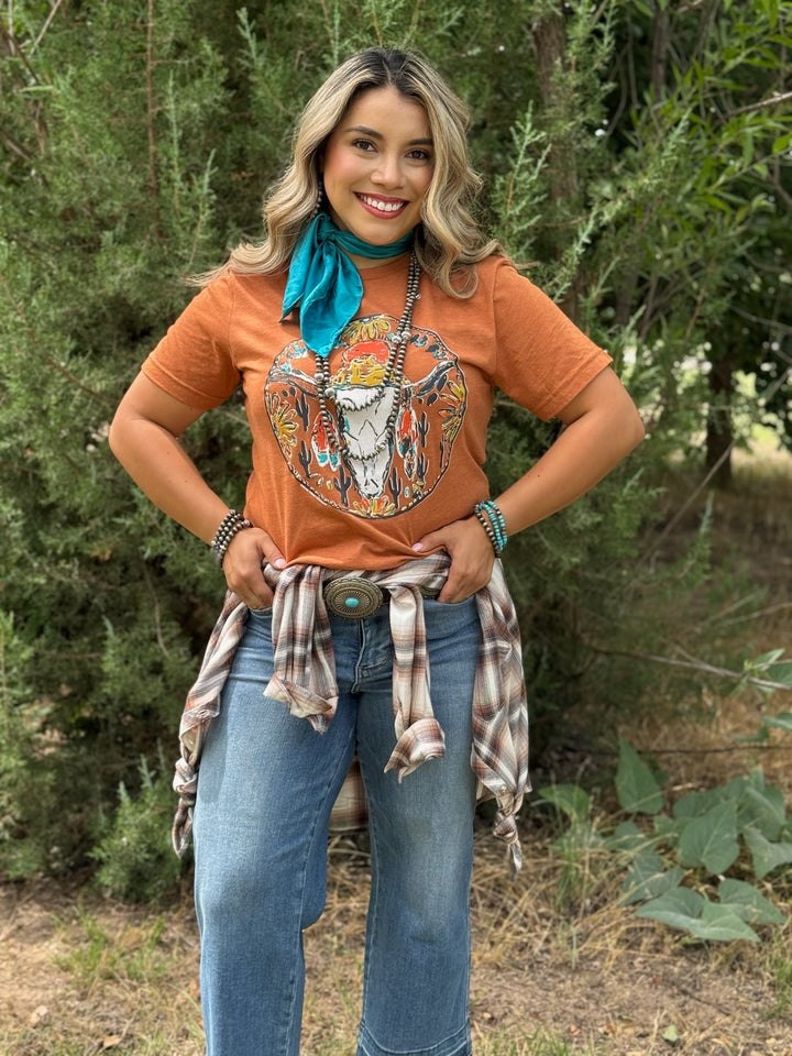 Callie's Skull Tee on Rust by Texas True Threads