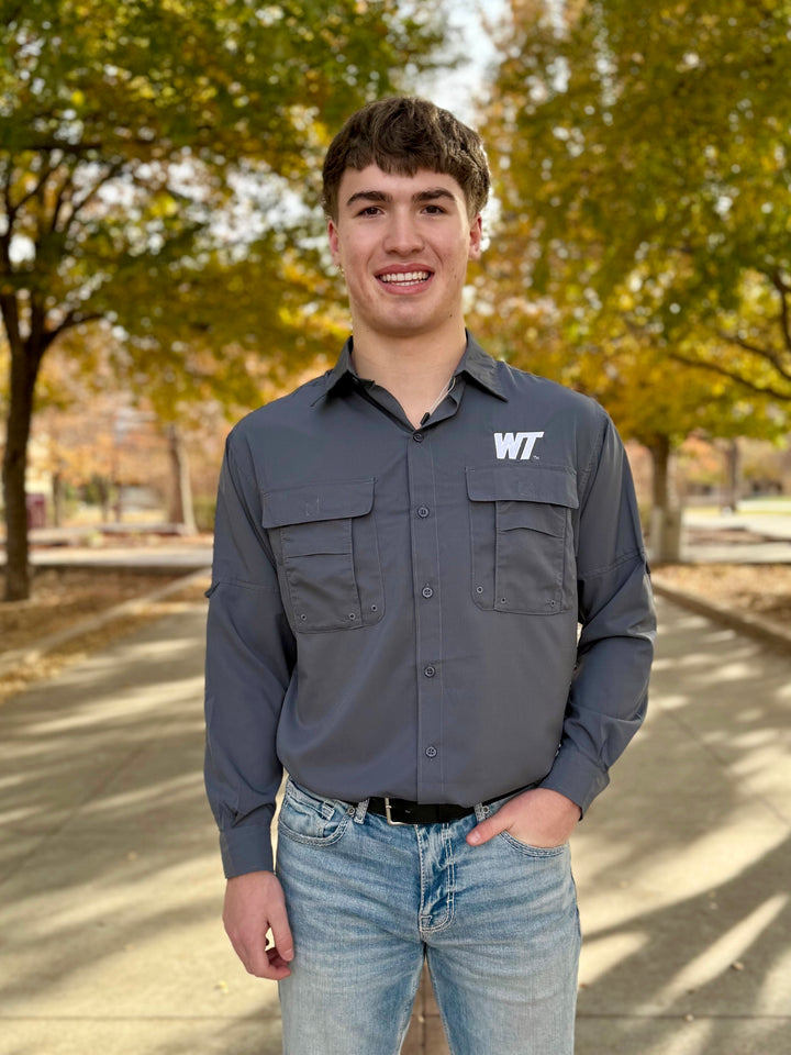 Slant WT Long Sleeve Fishing Shirt - White Embroidery