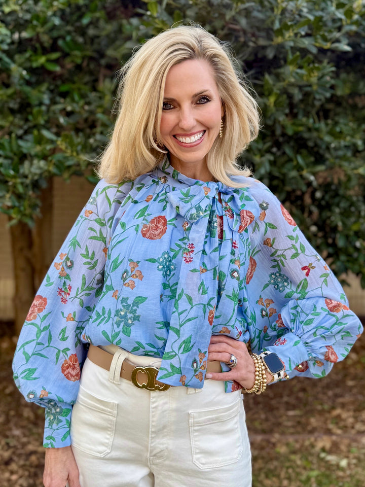 Bluebell Bloom Tie Neck Blouse