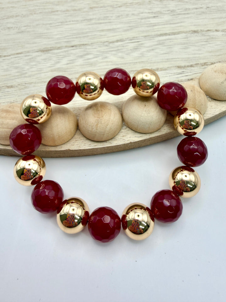 Maroon & Gold Large Beaded Bracelet