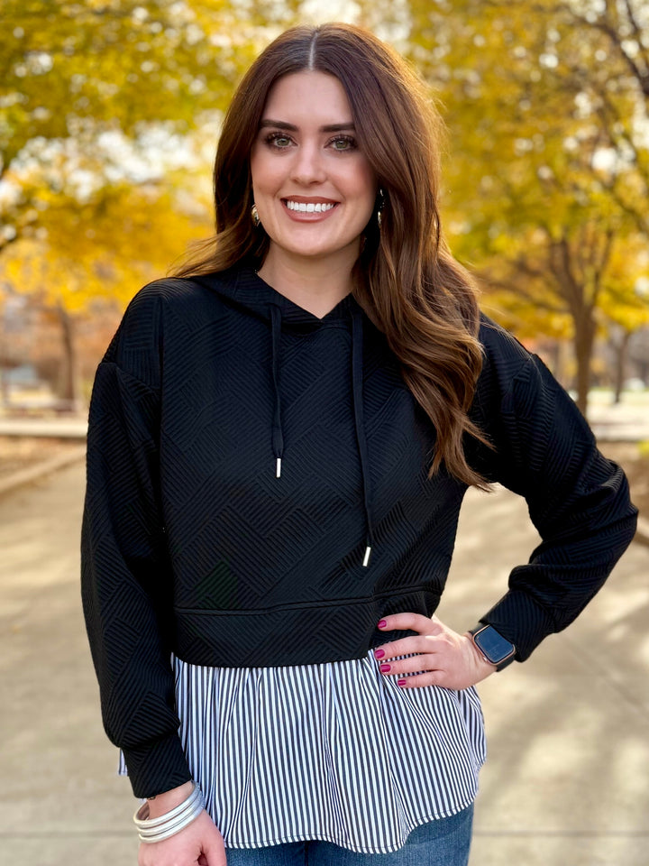 Hushed Stripes Textured Hoodie